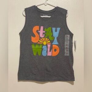 Old Navy Kids Stay Wild Tank Top - Gray with Multicolor Graphic NWT